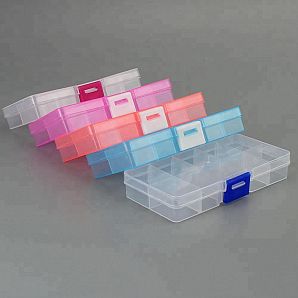Aufbewahrungsbox aus durchsichtigem Kunststoff mit 10 Fächern