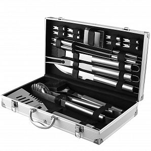 18-teiliges Grillbesteck-Set aus Aluminium im Koffer