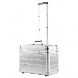 Silberner Pilotentrolley aus Aluminium mit Rädern