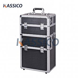 4-in-1-Make-up-Kosmetikkoffer aus Aluminium mit Rädern