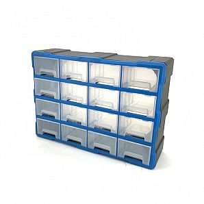 Werkzeugschrank mit 16 Schubladen aus Kunststoff
